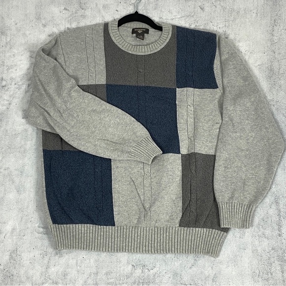 Dockers Color Block Sweater Cotton Sz XL Crew Neck Grey Blue - Picture 2 of 9